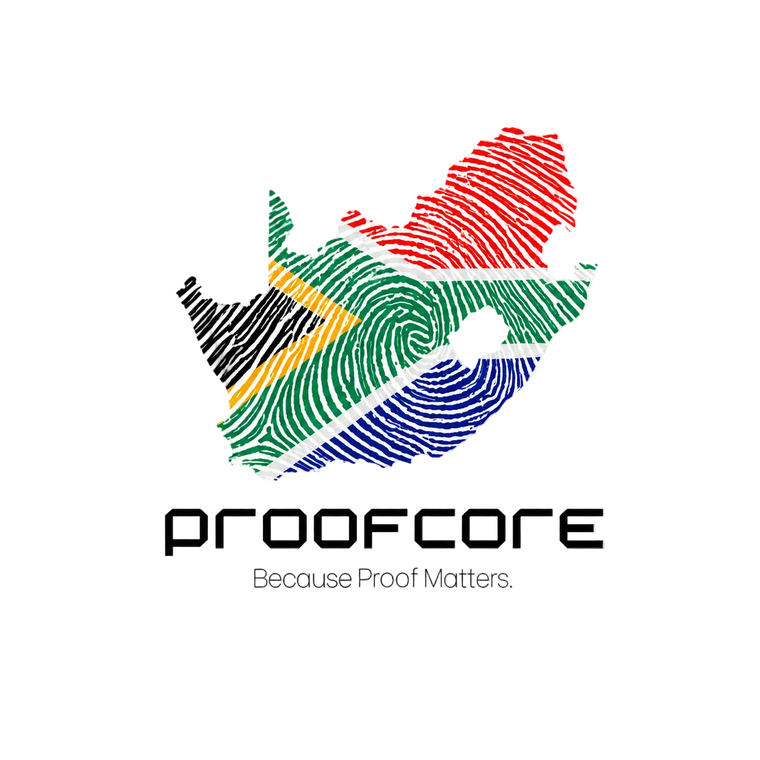 Logo of Proofcore with a stylized rhino in colorful patterns on a white background.